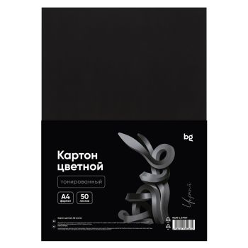 Картон цветной А4, BG, 50л., тонированный, черный, 220г/м2