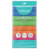 Салфетки для уборки Vega, набор 10шт., микрофибра, 30*30см, европодвес, цвет ассорти