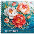 Скетчбук 40л., 170*170 BG "Пионы", на гребне, матовая ламинация, выборочный лак, 120г/м2